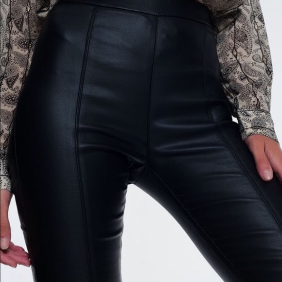 FARRAH BLACK VEGAN LEATHER LEGGINGS - Picture 2 of 7
